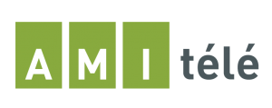 Logo d'AMI télé : Les lettres A, M et I dans des carrés vert, suivi du mot télé.