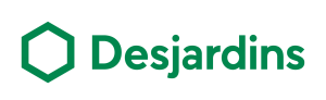 Logo de Desjardins : Un hexagone vert, suivi du mot Desjardins.